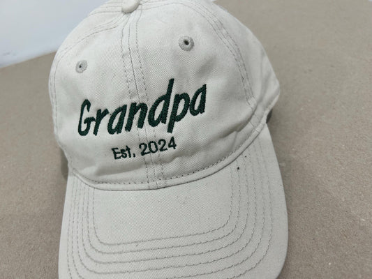 Grandpa hat - Grandpa ets. date hat - Dad cap - unstructured cap - text only cap - custom text cap - hat - baseball cap - Father's day gift