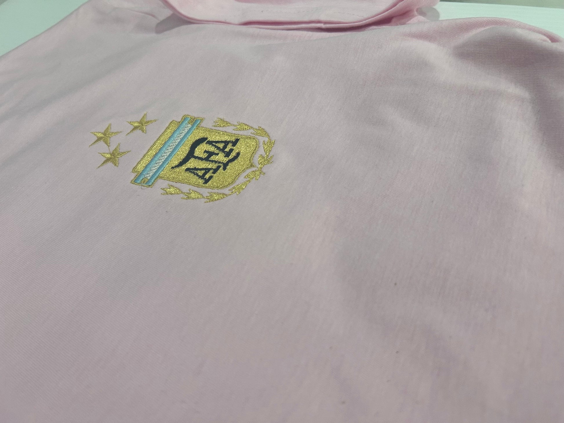 Argentina - AFA logo - 3 stars - embroidered t-shirt - White, light blue, navy - Argentina jersey embroidered