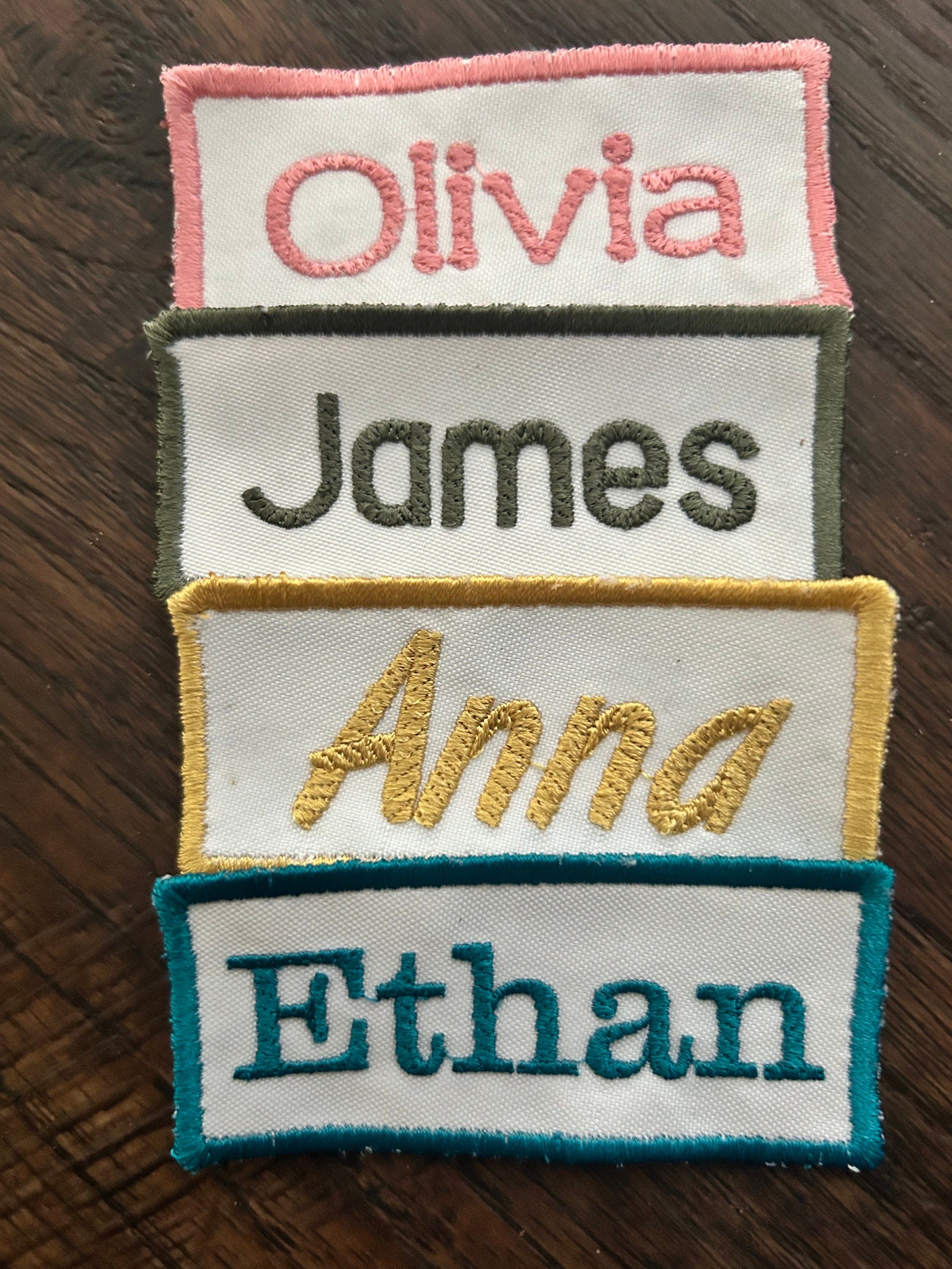 Custom embroidery name patches - personalizaed tag for shirts, jackets, blankets, backpacks and more - iron-on or sew-on