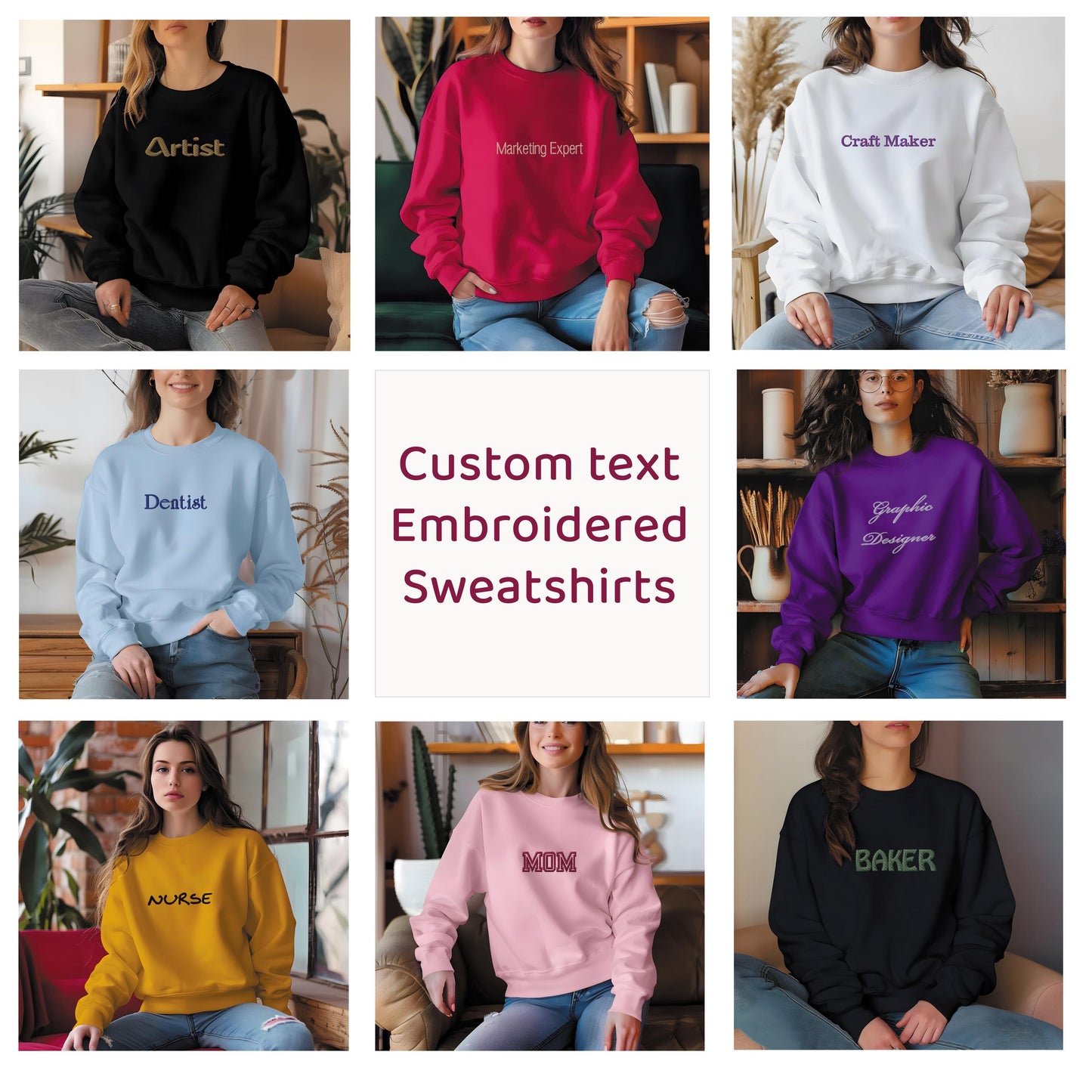 Embroidered Crewneck sweatshirt - Occupation sweatshirt - Crewneck sweatshirt - text only sweatshirt