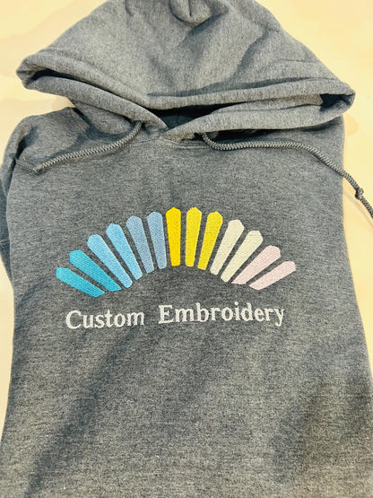 Custom embroidered hoodie - personalized with and/or text - for business, sports teams and special occasion gifts.