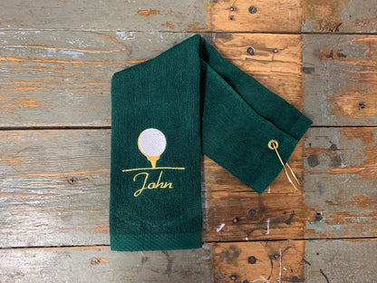 Personalized Terry Golf Towel - embroidered - tri-folded - ideal for Father's Day, Christmas , Birhtday, Tournaments, Mother's day