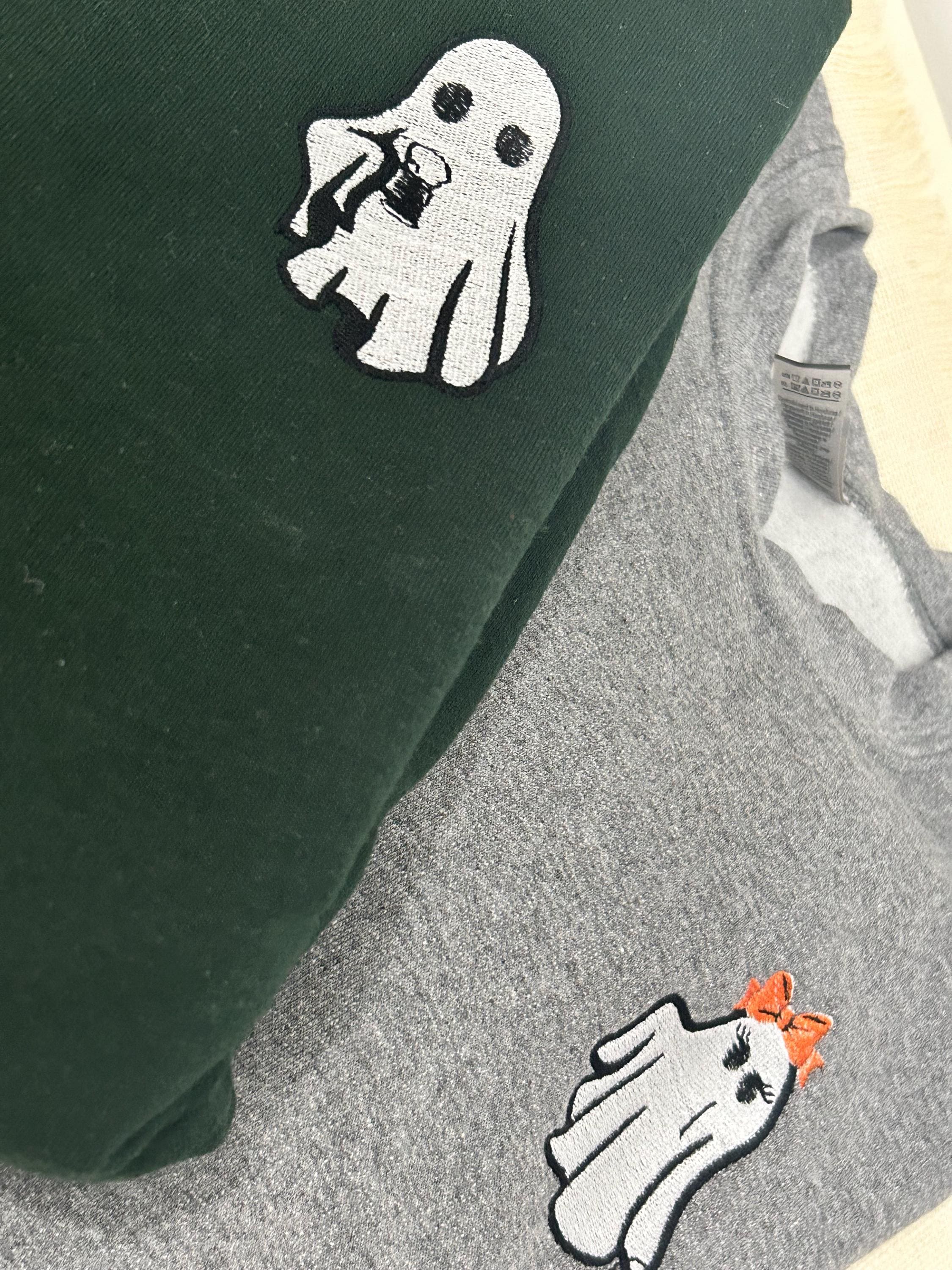 ghost holding beer and pumpkin