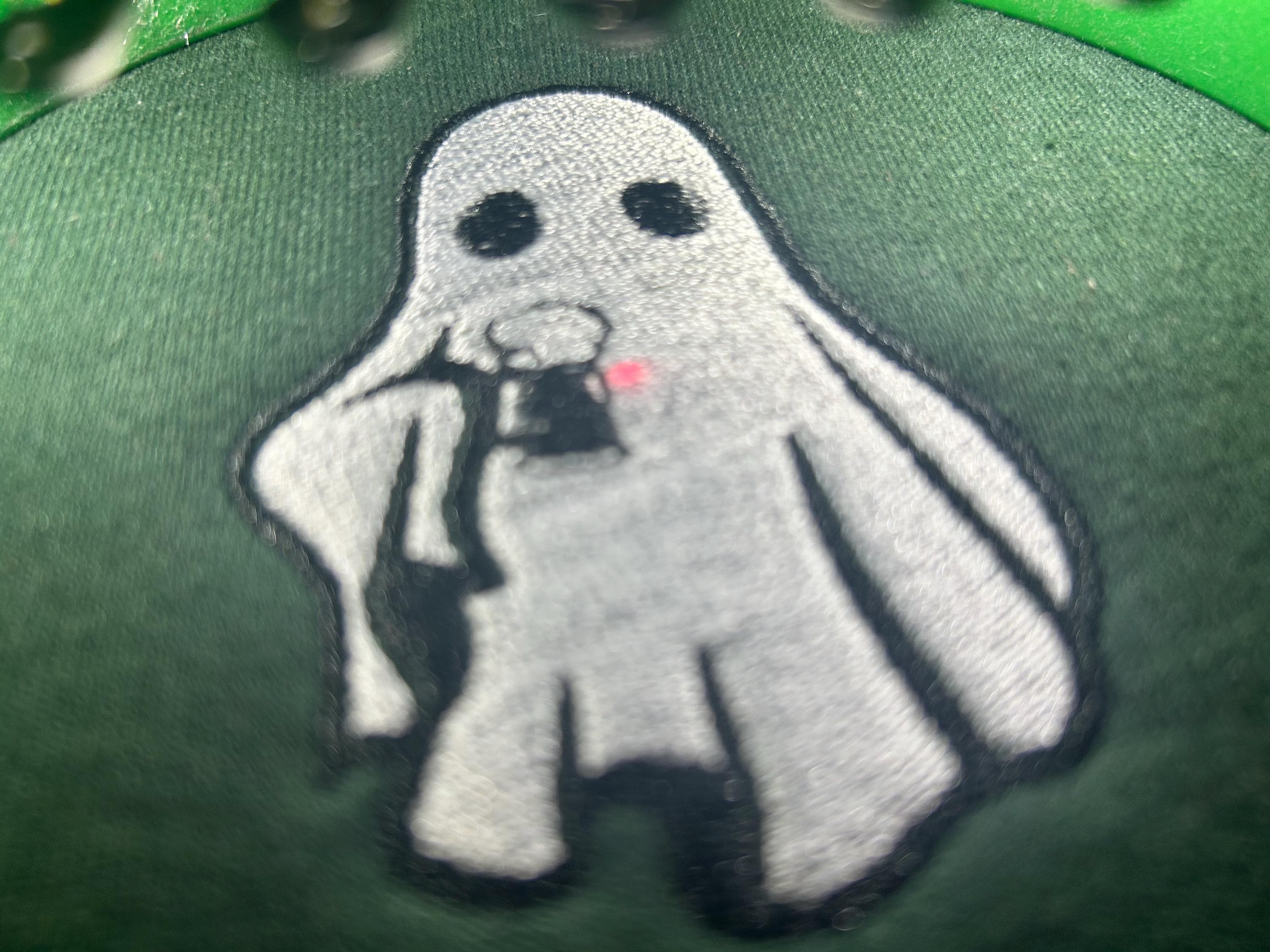 ghost holding beer and pumpkin embroidered sweatshirt