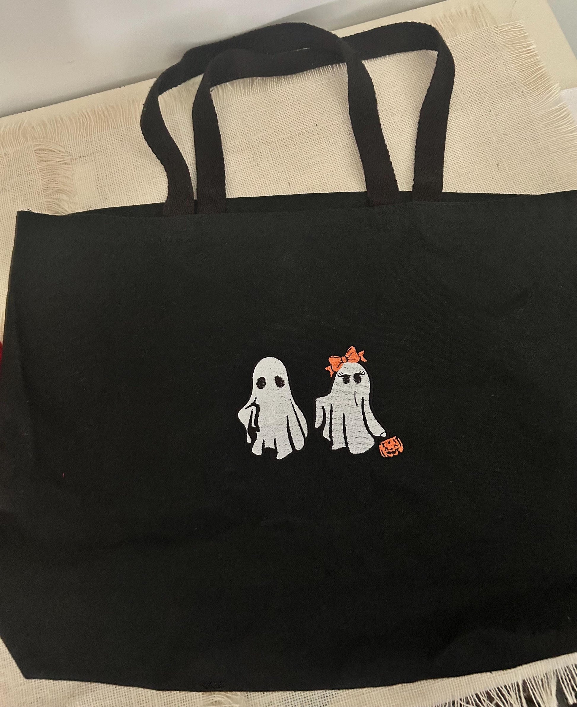 Trick or Treat bag - Embroidered Ghosts - Large tote bag Halloween