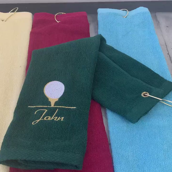 Personalized Terry Golf Towel - embroidered -  tri-folded - ideal for Father's Day, Christmas , Birhtday, Tournaments, Mother's day