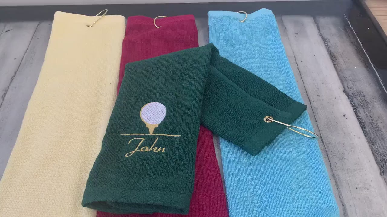 Personalized Terry Golf Towel - embroidered -  tri-folded - ideal for Father's Day, Christmas , Birhtday, Tournaments, Mother's day