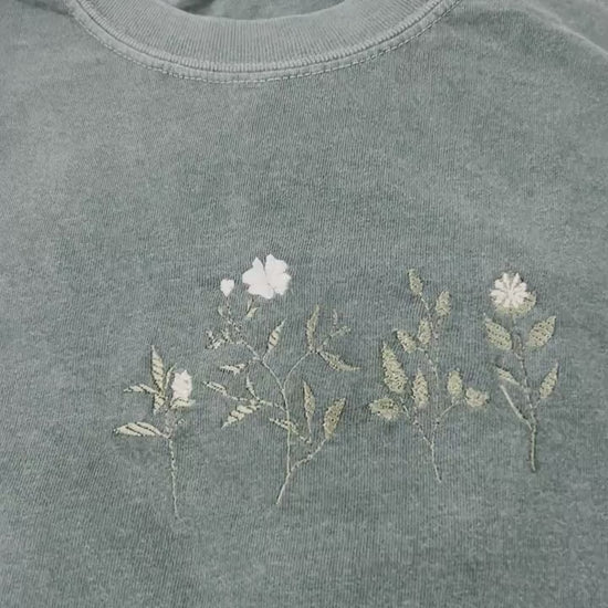 Floral green - blue spruce embroidered t-shirt - t-shirt embroidered - Embroidered Tee - Gift tee - Boho T-shirt -