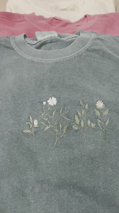 Floral green - blue spruce embroidered t-shirt - t-shirt embroidered - Embroidered Tee - Gift tee - Boho T-shirt -